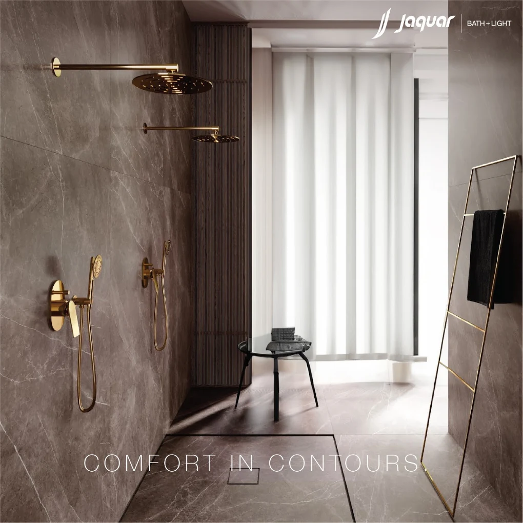 Jaquar gold shower and marble bathroom